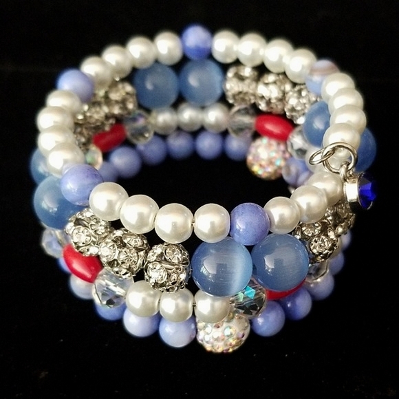 NWT Handcrafted Agate and Glass Bead Rhinestone Beaded Bracelet NWT - Picture 6 of 12